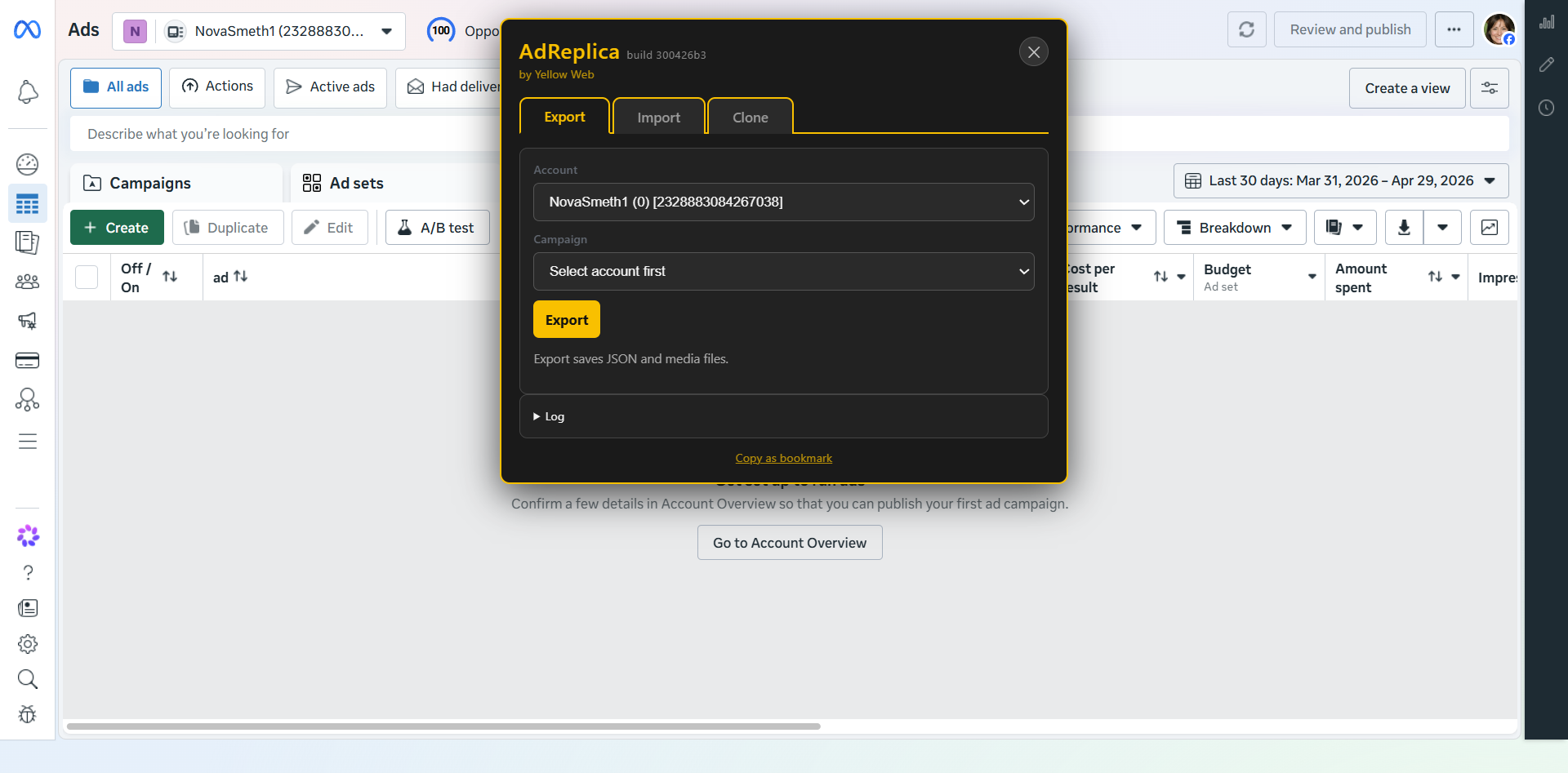 AdReplica running inside Facebook Ads Manager